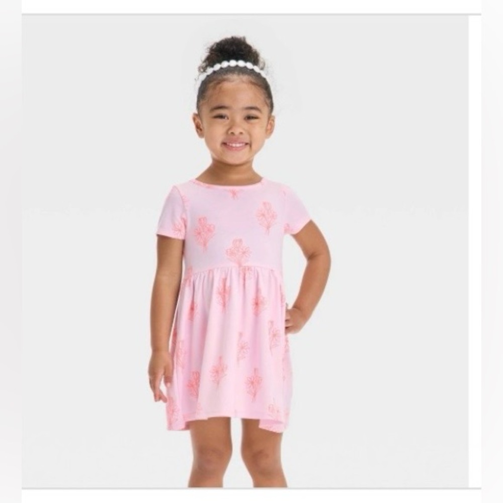 Toddler Girls' Floral Short Sleeve Dress - Cat & Jack™ Pink Size 18M new